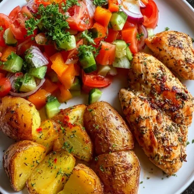 Garlic Herb Chicken Breast Recipe with Roasted Potatoes and Fresh Garden Salad