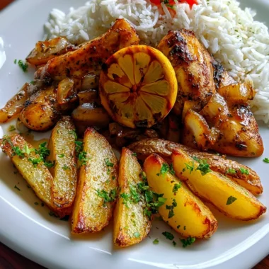 Ultimate Lemon-Garlic Chicken Recipe with Rice and Crispy Potato Wedges