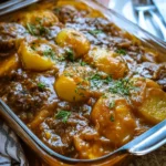 Easy Amish Hamburger Steak Bake with Potatoes and Gravy Recipe