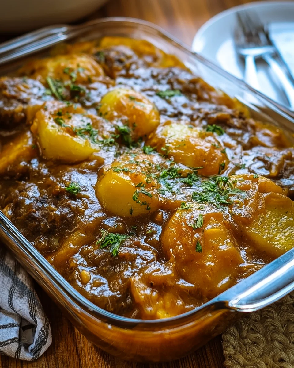 Easy Amish Hamburger Steak Bake with Potatoes and Gravy Recipe