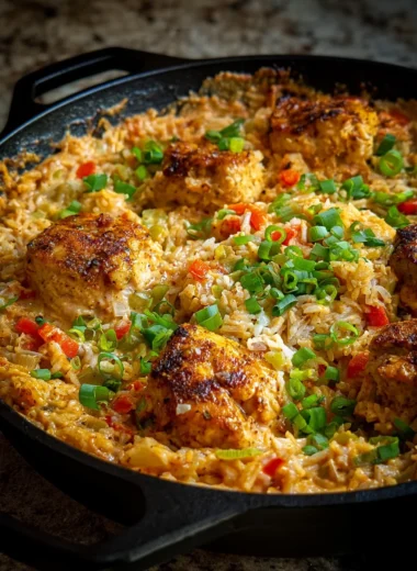 Spicy Creamy Cajun Parmesan Chicken Rice Skillet Recipe